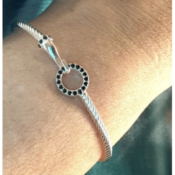 RMB|NALBORI Cable bracelet round hook with black zircons in 925 silver