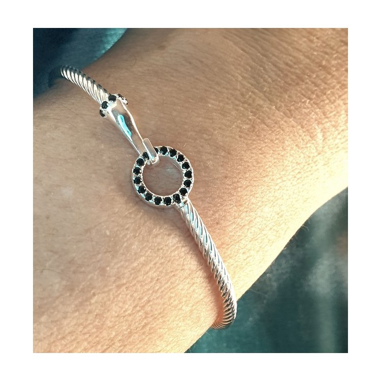 RMB|NALBORI Cable bracelet round hook with black zircons in 925 silver