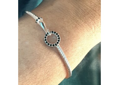 RMB|NALBORI Cable bracciale gancio tondo zirconi neri argento 925