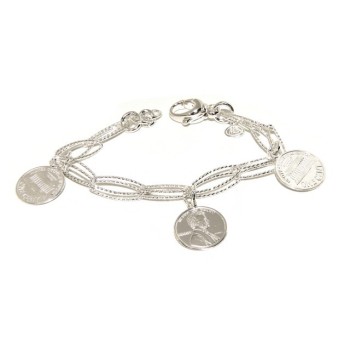 RMB|bracelet made entirely of 925 silver with double diamond chain and coin pendants (US cents)