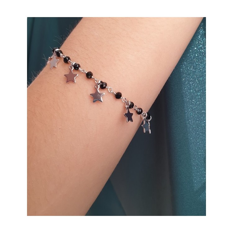 RMB|NALBORI Bracciale Argento 925 con ciondoli stelline nero