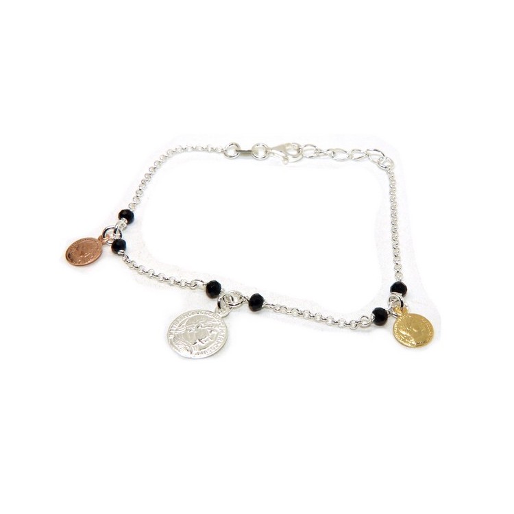 RMB|NALBORI Bracciale donna Argento 925 monete 3 colori cristallo nero