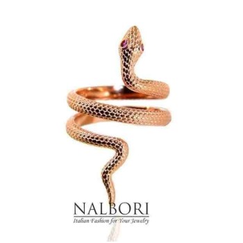 RMB|NALBORI snake ring 925 silver rose gold plated red zircon