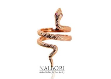 RMB|NALBORI snake ring 925 silver rose gold plated red zircon