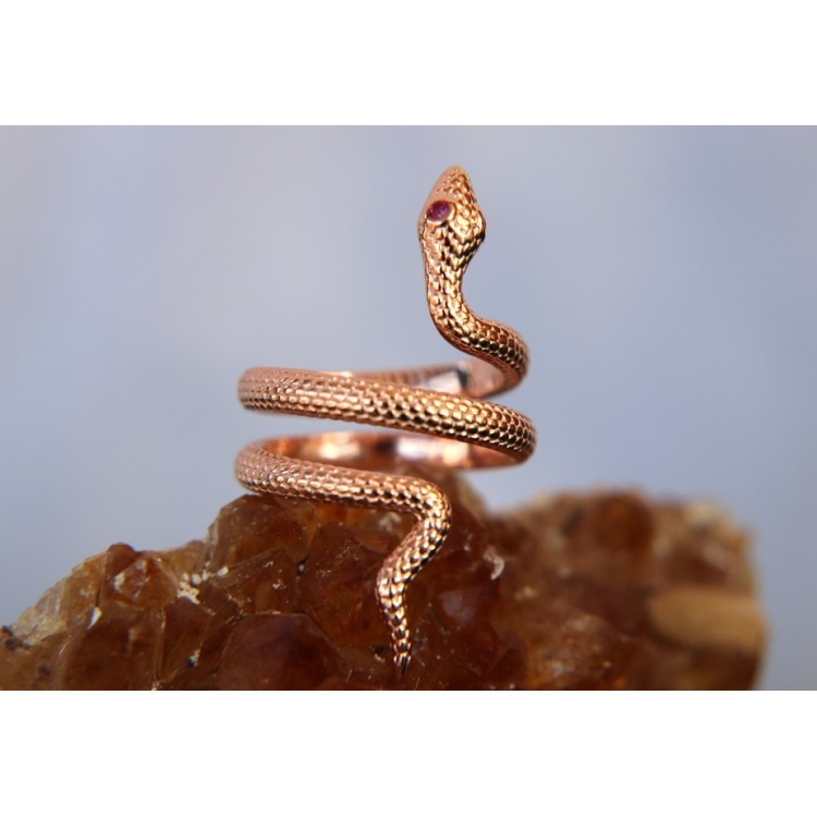 RMB|NALBORI Anello argento 925 serpente zirconi rosso rubin bagno oro rosa