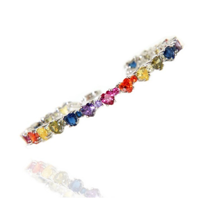 RMB|NALBORI Tennis bracelet hearts zircons in 925 silver rainbow