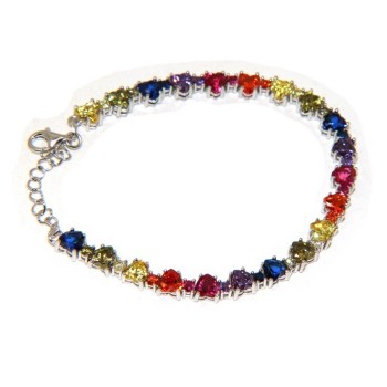 RMB|NALBORI Bracciale cuori colorati tennis argento 925 e zirconi arcobaleno
