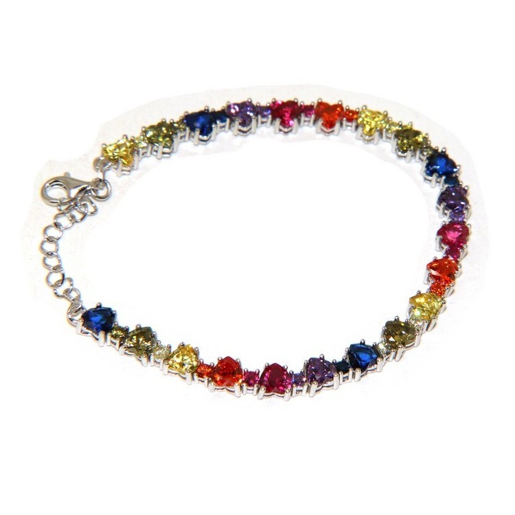 RMB|NALBORI Bracciale cuori colorati tennis argento 925 e zirconi arcobaleno