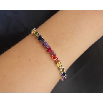RMB|NALBORI Bracciale cuori colorati tennis argento 925 e zirconi arcobaleno