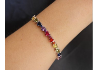 RMB|NALBORI Tennis bracelet hearts zircons in 925 silver rainbow