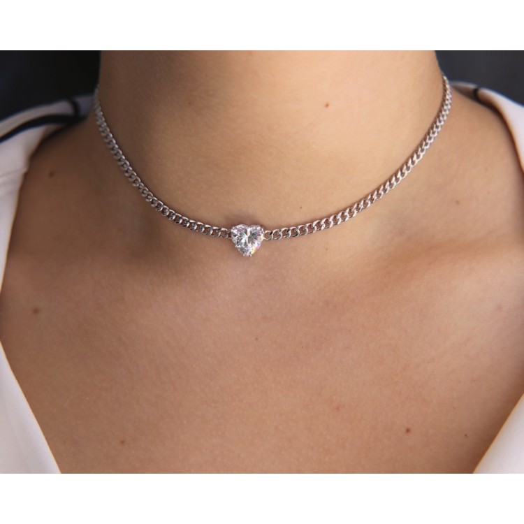RMB|NALBORI choker heart big zircon 925 silver necklace
