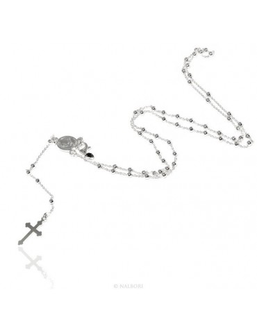 Collana rosario uomo o donna in Argento 925 palline 2,5 mm croce madonna miracolosa