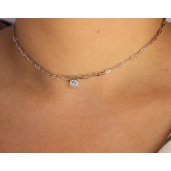 RMB|NALBORI round zircon choker 925 silver staples necklace