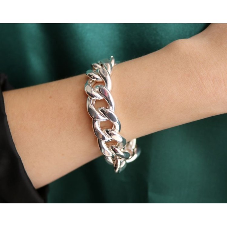 RMB|NALBORI bracelet or curb necklace 17.5mm large 925 silver diamond