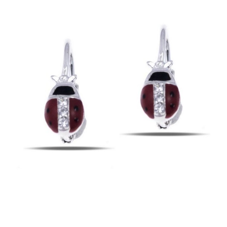 RMB|925 silver earrings with red ladybug and zircons