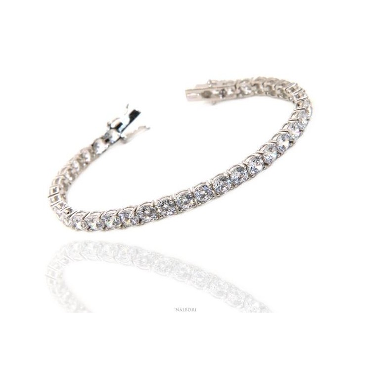 RMB|Argento 925 : Bracciale Tennis Con Zirconi bianchi da 5 mm a griffe 18 cm NALBORI