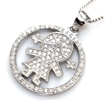 RMB|Collier pendente bimba con cerchio collier microsetting zirconi bianchi