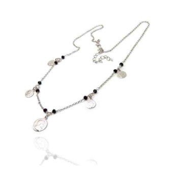 RMB|NALBORI Collana Argento 925 monete cristalli neri