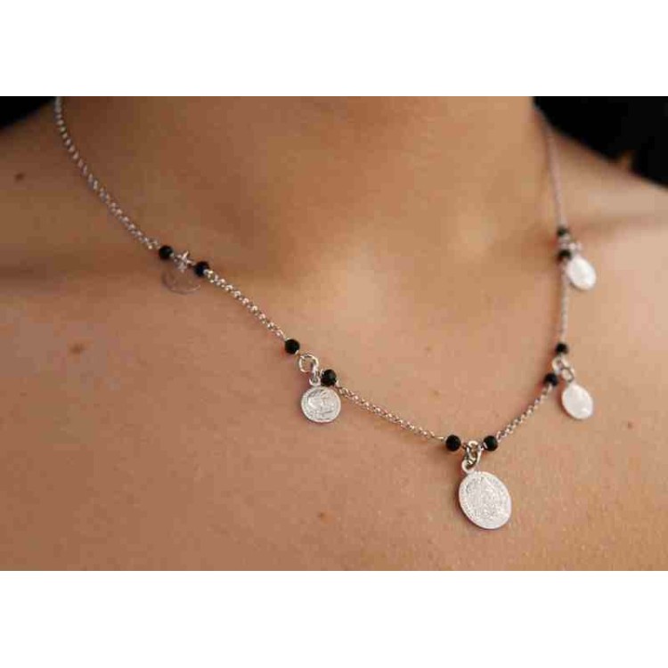 RMB|Collana Argento 925 monete monetine cristallo nero