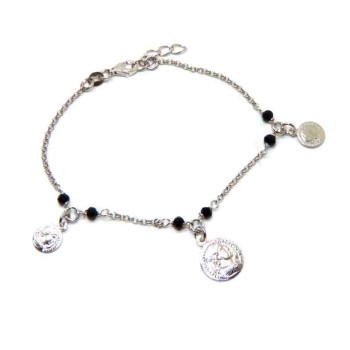 RMB|bracciale monete Argento 925 cristallo nero donna monetine marca NALBORI