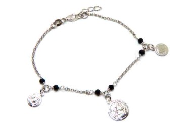 RMB|bracciale monete Argento 925 cristallo nero donna monetine marca NALBORI