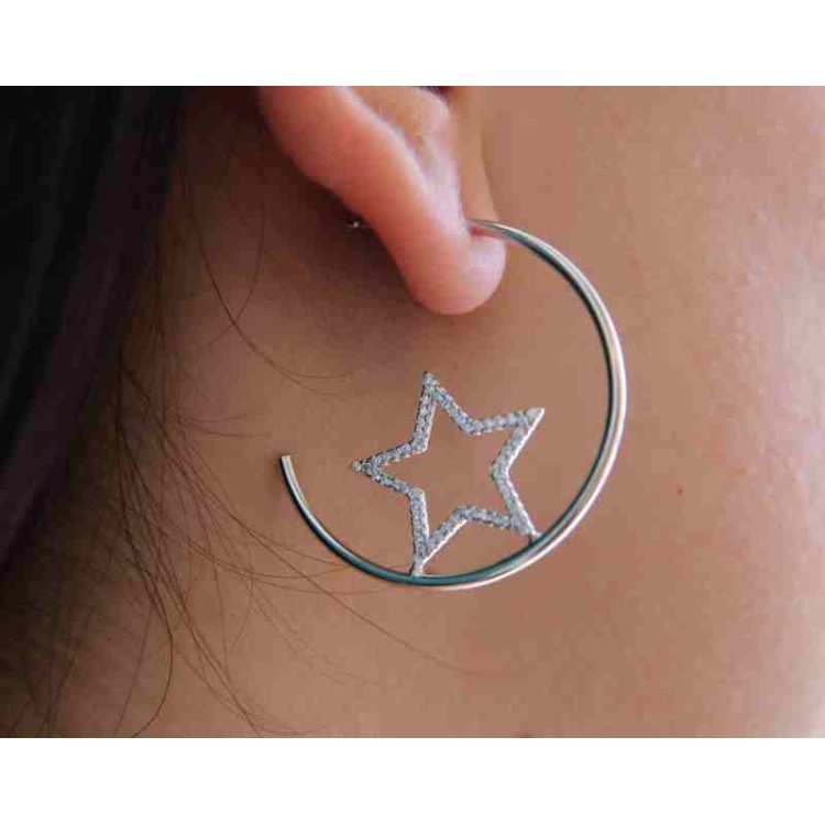 RMB|NALBORI orecchini argento 925 cerchi con stelle di zirconi