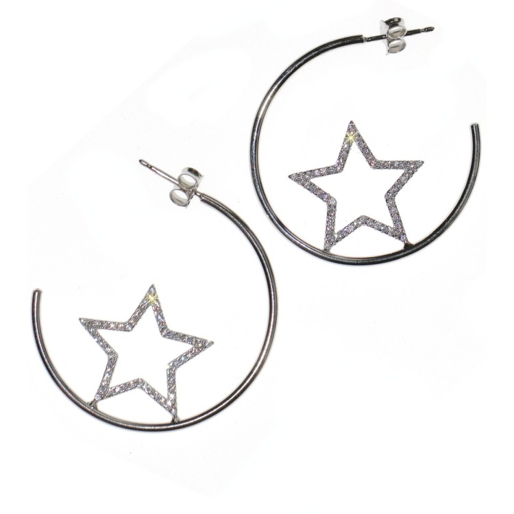 RMB|orecchini argento 925 cerchi con stelle di zirconi marca NALBORI