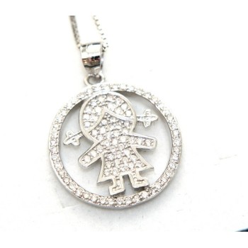 RMB|silver 925: 44 cm Necklace Collier Venetian woman and child pendant hoop microsetting white zirconia
