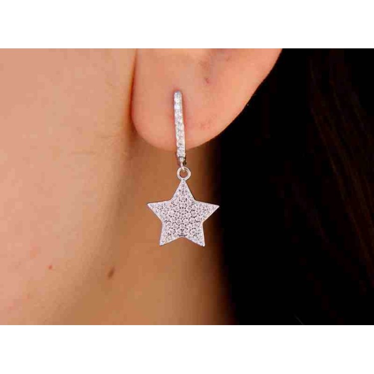 RMB|NALBORI orecchini argento 925 cerchi ciondoli stelle zirconi