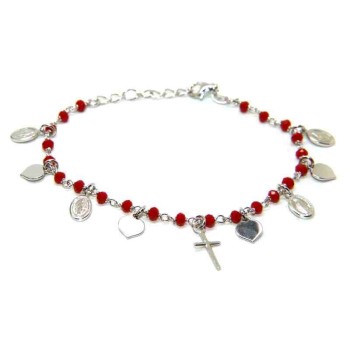 RMB|NALBORI Bracciale rosario in Argento 925 madonna cuore croce rosso