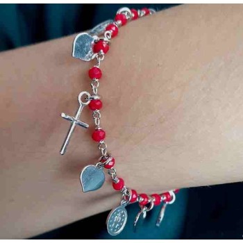 RMB|NALBORI Bracciale rosario in Argento 925 madonna cuore croce rosso