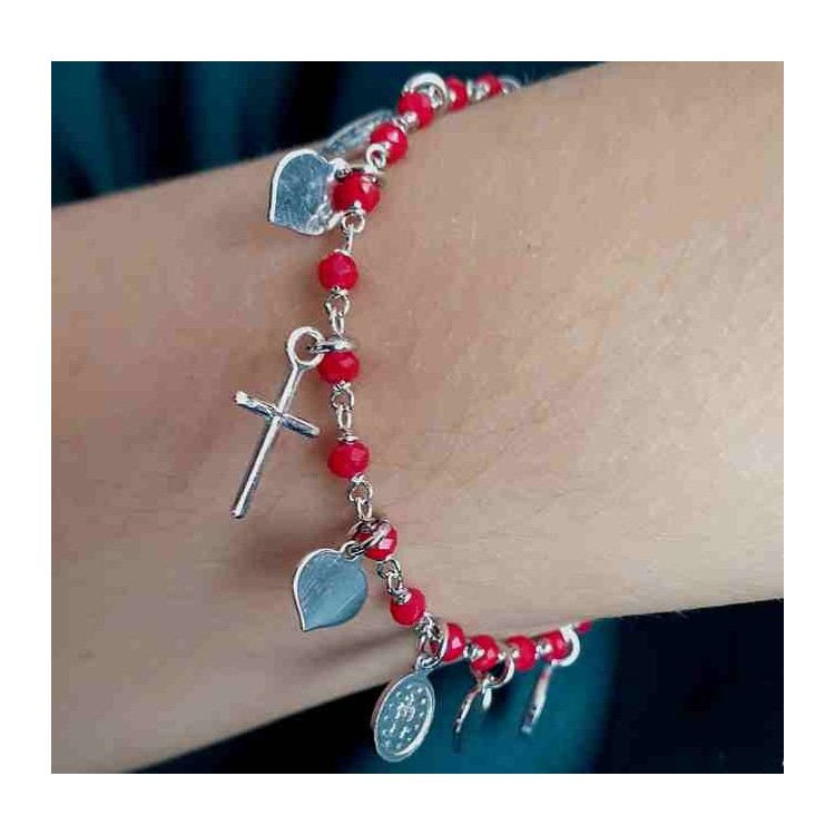 RMB|NALBORI Bracciale rosario in Argento 925 madonna cuore croce rosso