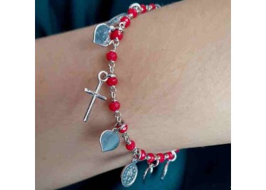 RMB|NALBORI Bracciale rosario in Argento 925 madonna cuore croce rosso