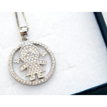 RMB|silver 925: 44 cm Necklace Collier Venetian woman and child pendant hoop microsetting white zirconia