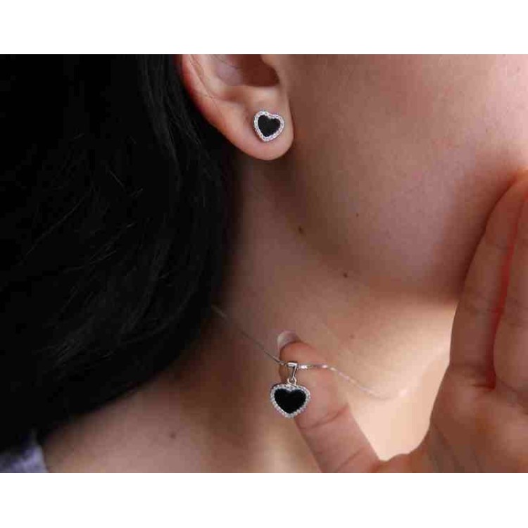 RMB|NALBORI complete 925 silver necklace earrings heart onyx zircons