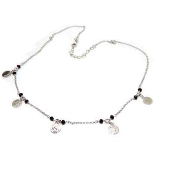 RMB|NALBORI Collana Argento 925 monetine cristallo nero marsigliesi