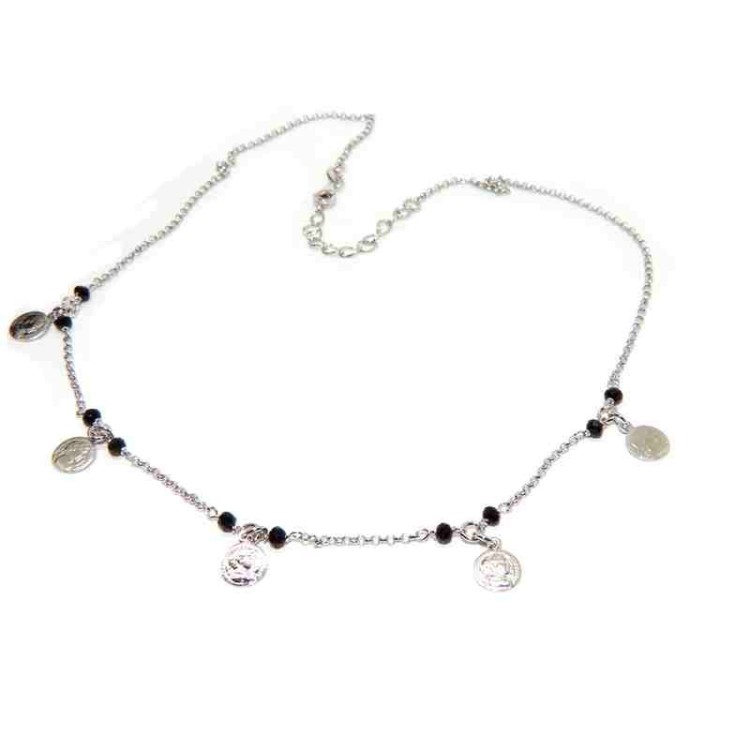 RMB|NALBORI Collana Argento 925 monetine cristallo nero marsigliesi
