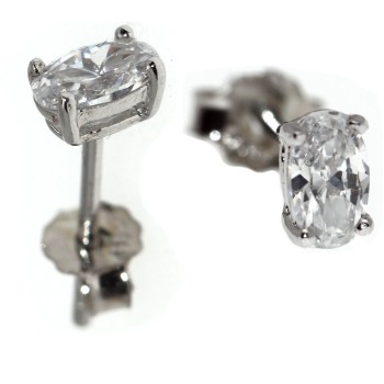 RMB|925 silver small oval earrings with white cubic zirconia (one pair)