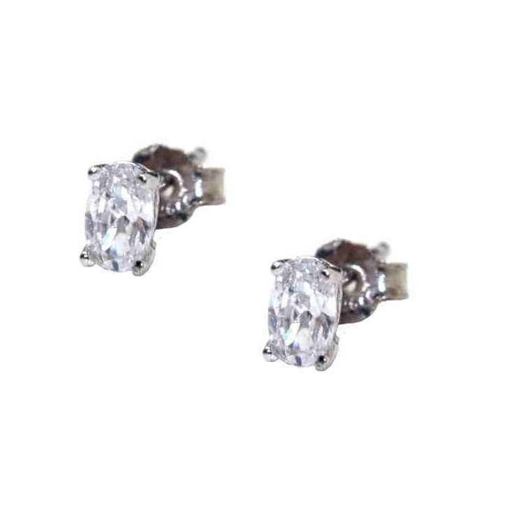 RMB|925 silver small oval earrings with white cubic zirconia (one pair)