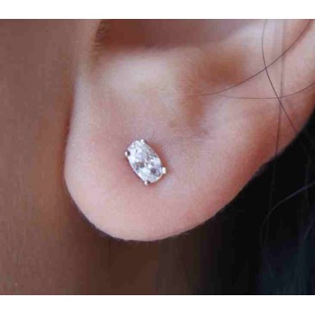 RMB|925 silver small oval earrings with white cubic zirconia (one pair)