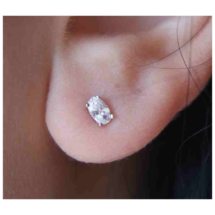 RMB|925 silver small oval earrings with white cubic zirconia (one pair)