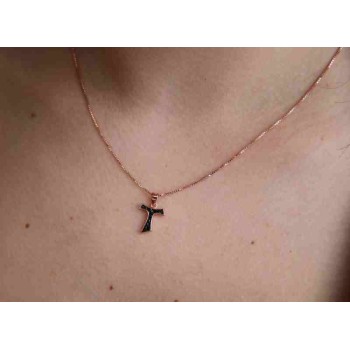 RMB|Collana argento 925 ciondolo TAU placcato oro rosa zirconi neri NALBORI