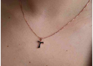 RMB|Collana argento 925 ciondolo TAU placcato oro rosa zirconi neri NALBORI