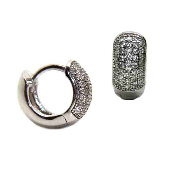 RMB|orecchini cerchi argento 925 piccoli 5 file di zirconi 12mm scattino bombati NALBORI