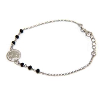 RMB|Bracciale moneta tutto Argento 925 e cristalli neri - NALBORI