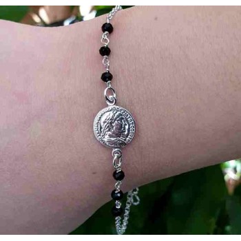 RMB|Bracciale moneta tutto Argento 925 e cristalli neri - NALBORI