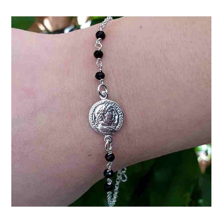 RMB|Coin bracelet all 925 silver and black crystals - NALBORI