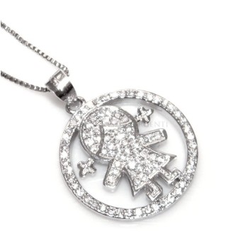 RMB|silver 925: 44 cm Necklace Collier Venetian woman and child pendant hoop microsetting white zirconia