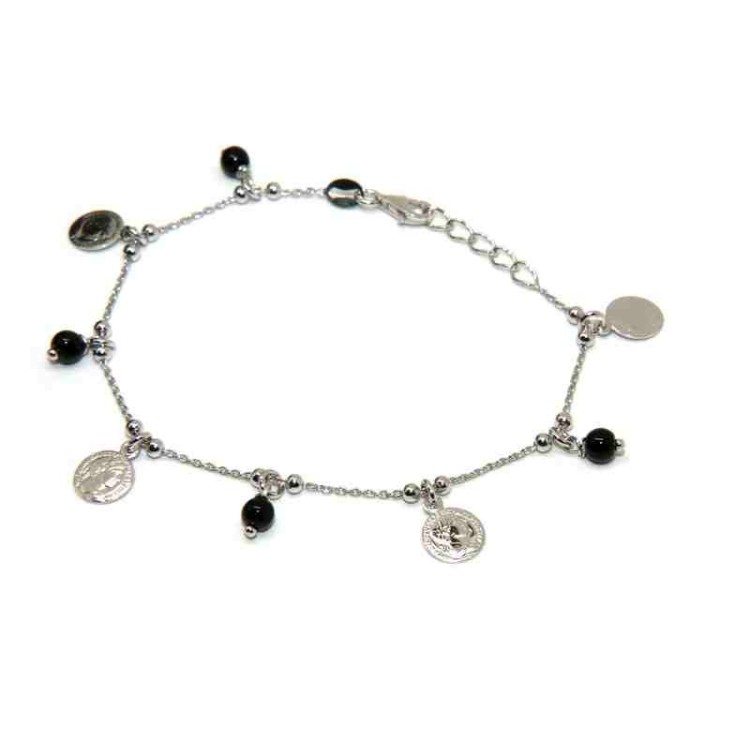 RMB|bracelet or necklace 925 silver black pearls and coins pendants