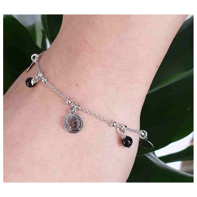 RMB|collana o bracciale argento 925 perle nere e monete ciondoli NALBORI